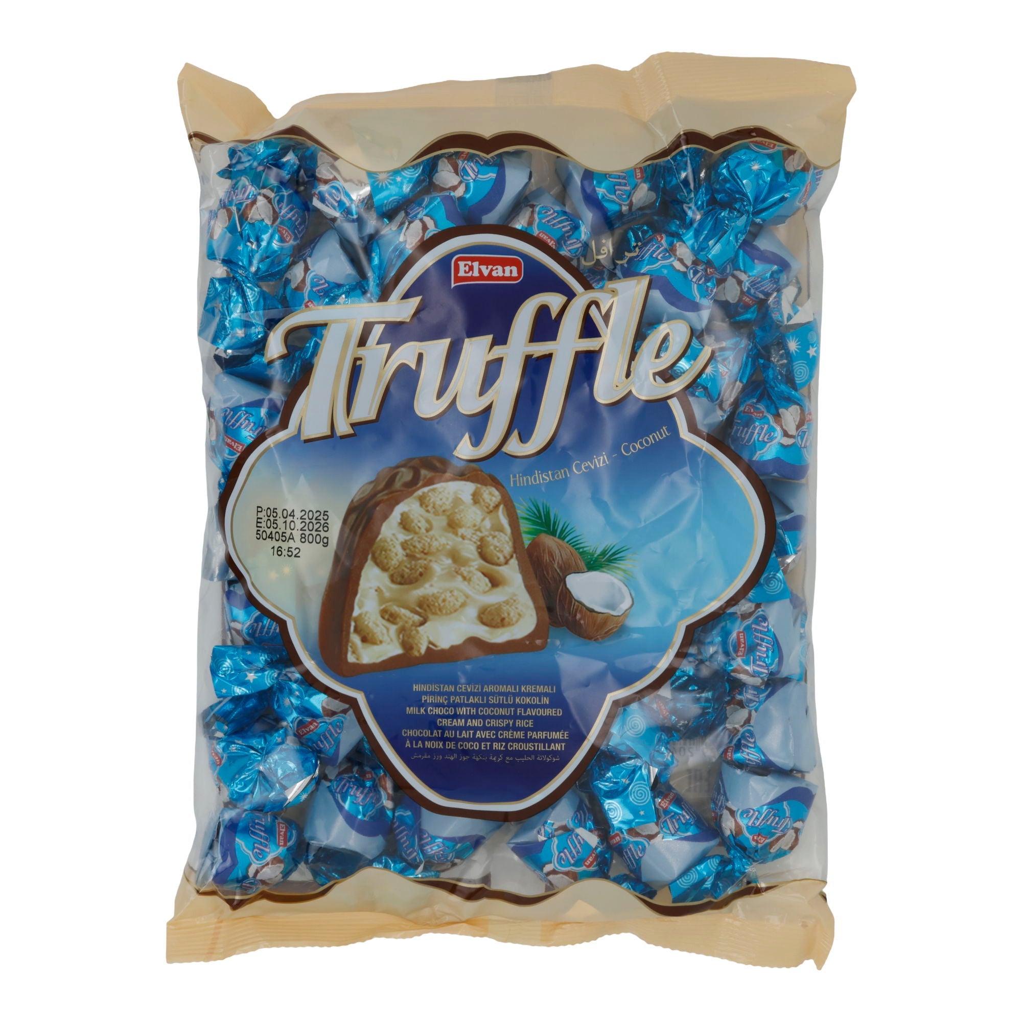 Milchschokolade Elvan Truffle Kokos | Schokolade | Schokolade mit Kokoscremefüllung und Puffreis | 800 g Beutel ELVAN